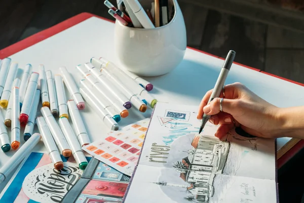 Creative artist workplace inspiration painter draw — Stock Photo, Image