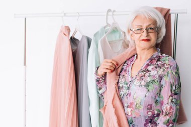 senior lady work fashion boutique business success clipart