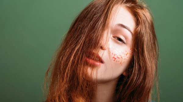 Young redhead woman tired look boredom expression — Stock Photo, Image