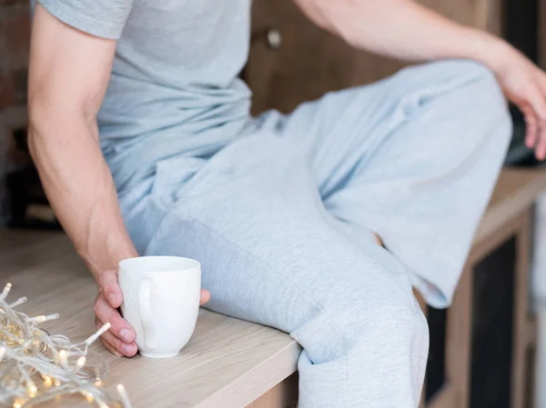 Morning coziness home new day man cup — Stock Photo, Image