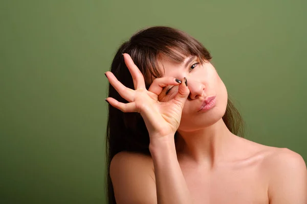 Playful flirtatious amusing emotion lady portrait — Stock Photo, Image