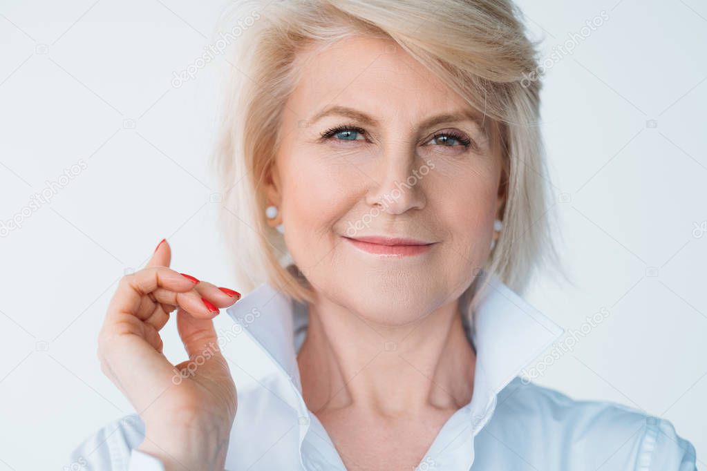 confident aged woman professional index finger