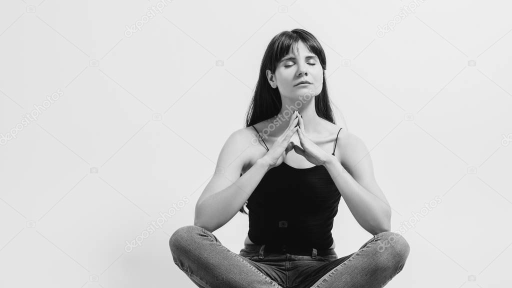 relaxed peaceful young lady meditation