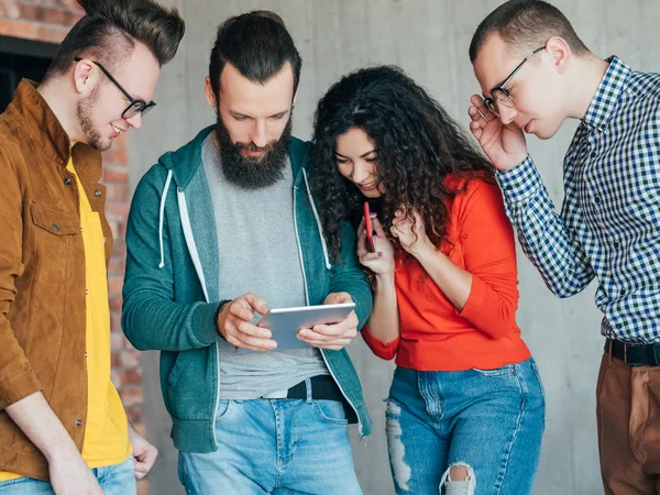 millennials tablet diverse business team success