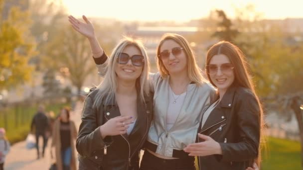 Genç bayanlar akşam yürüyüşü kızlar davet ediyor — Stok video