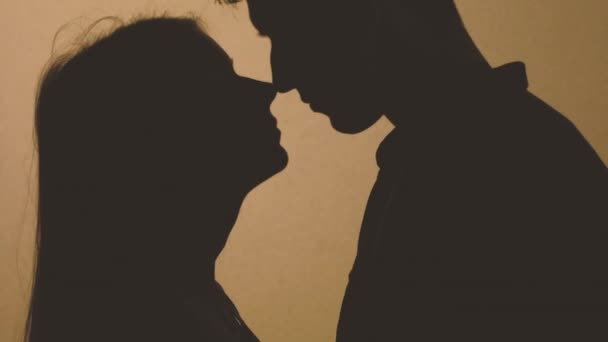Ømme kjærlighetspar kysser skygge – stockvideo