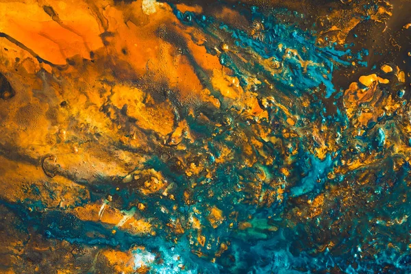 抽象的な青いオレンジ色の塗料の背景アクリルアート — ストック写真