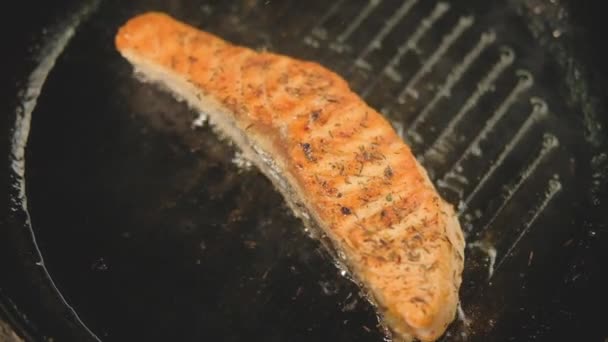 Fisch kochen Rezept Lachsforelle Bratpfanne — Stockvideo