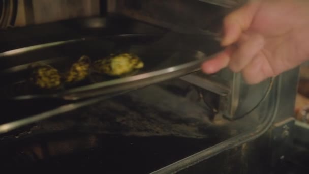 Zeevruchten maaltijd koken recept mosselen oven — Stockvideo