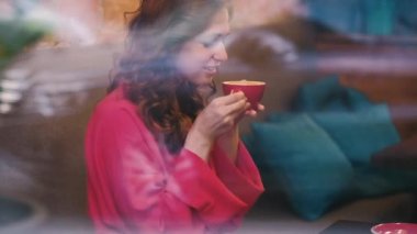 Cam kahve içmek kadın kafeterya Coffee