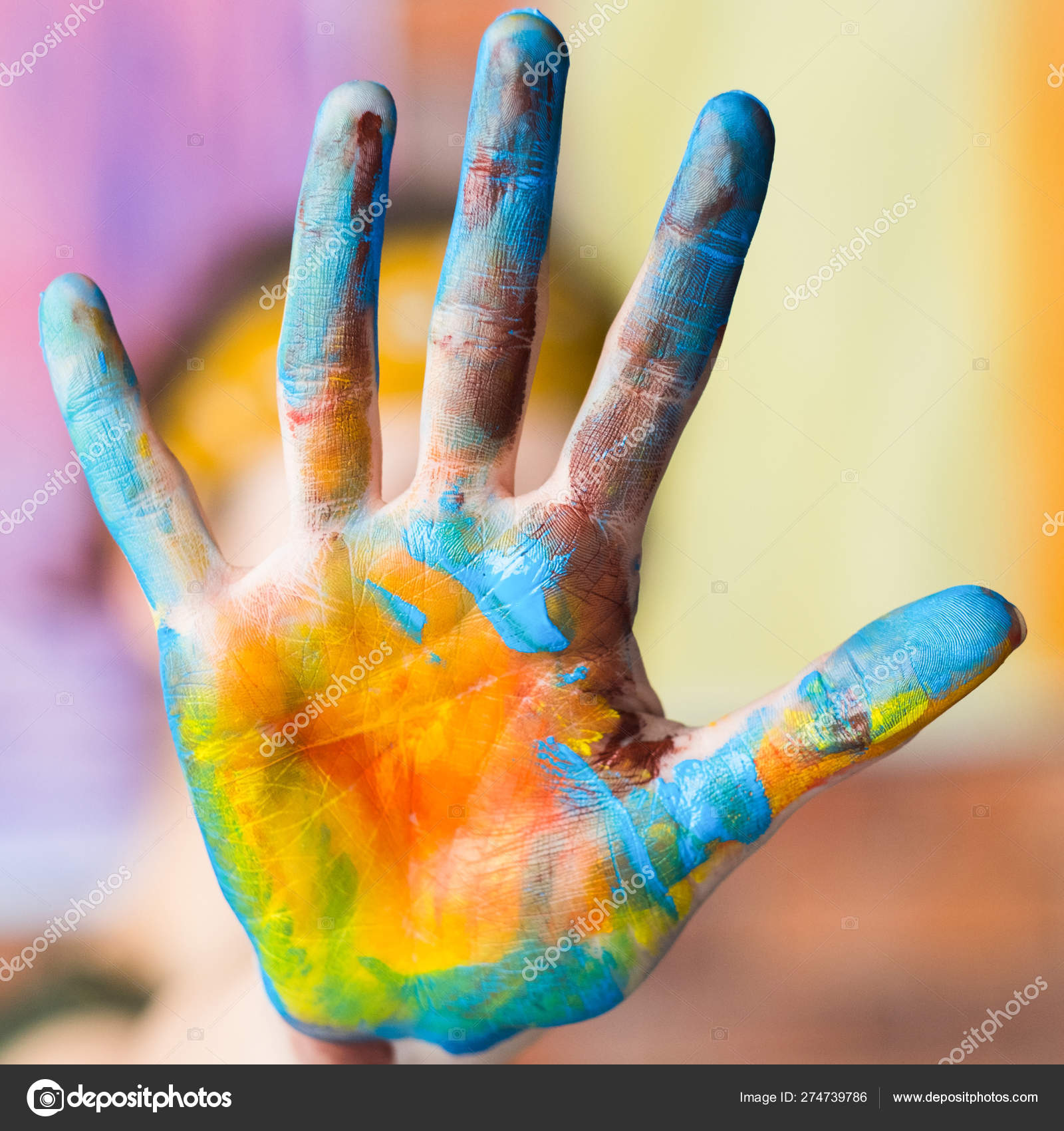 Modern art school hand dirty blue yellow paint Stock Photo by ©golubovy  274739786