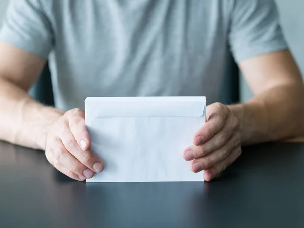 Invitation letter man stack white envelopes — Stock Photo, Image