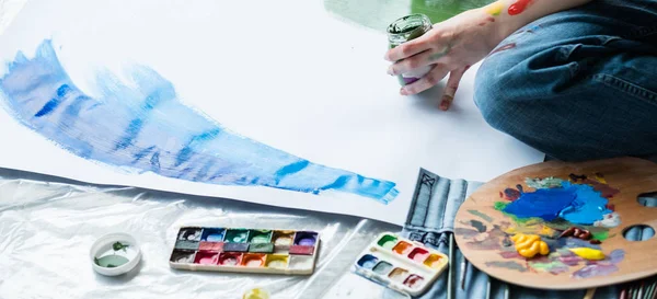 Arte fina artista hobby aquarela tinta acrílica — Fotografia de Stock