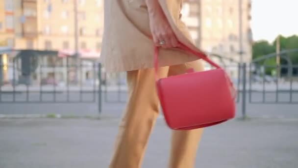 Gambe camminare città monitoraggio elegante donna piedi bianco — Video Stock