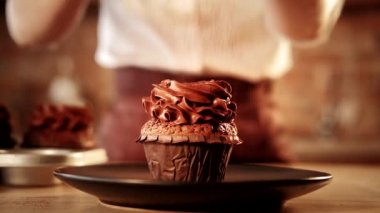 çikolata cupcake pastane krem tepesi döngülü