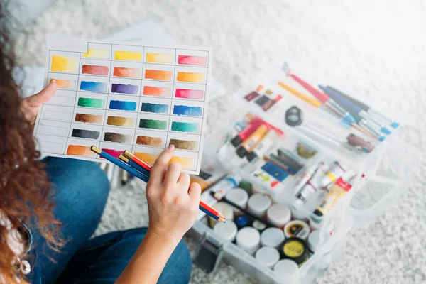 Artysta podstawowe narzędzia kolor próbki farby — Zdjęcie stockowe