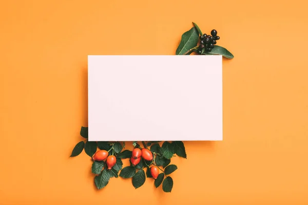Festliche Grußkarte weißes Papier orange Hintergrund — Stockfoto