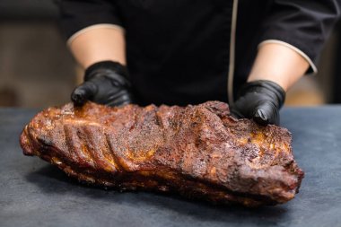 grill restaurant kitchen chef smoked pork ribs clipart