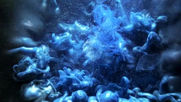 Mürekkep hareket gizemli bulut mavi glitter akışı — Stok video