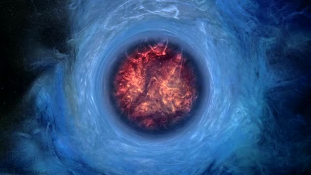 Inkt Swirl vulkaan lava rode vlammen blauwe cirkel flow — Stockvideo