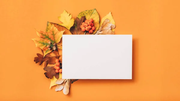 Herbst Einladung weißes Papier orange Laub — Stockfoto
