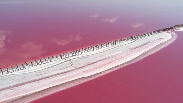 Área natural ilimitada superficie de agua de lago salado rosa — Vídeo de stock