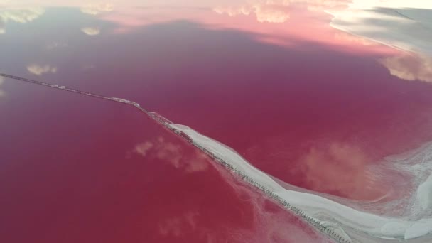 Mysterieus natuurverschijnsel Pink Salt Lake — Stockvideo