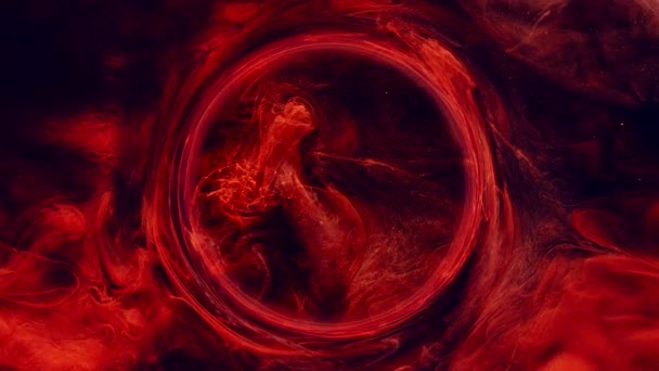 Bläck vatten virvel Zodiac horoskop röd glitter rök — Stockvideo