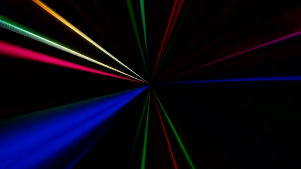 Lśniące promienie Lampa błyskowa lampy laserowe wielokolorowe linie — Wideo stockowe