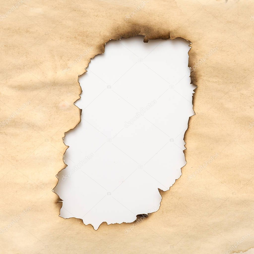 aged wrinkled beige paper burnt hole grunge design