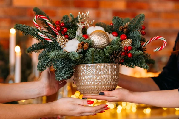 Silvester Party Geschenk handgemachte Tannenbaum Zuckerstangen — Stockfoto