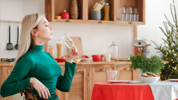 christmas celebration lady drinking champagne