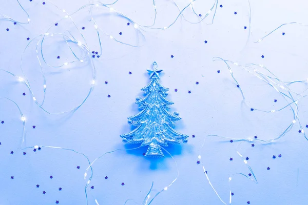 Kerstgroet kaart dennenboom ornament blauw — Stockfoto