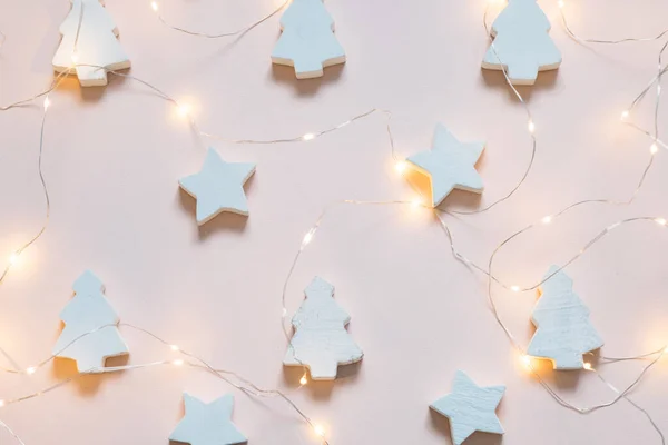 Witte kerst decoratieve achtergrond ster lichten — Stockfoto