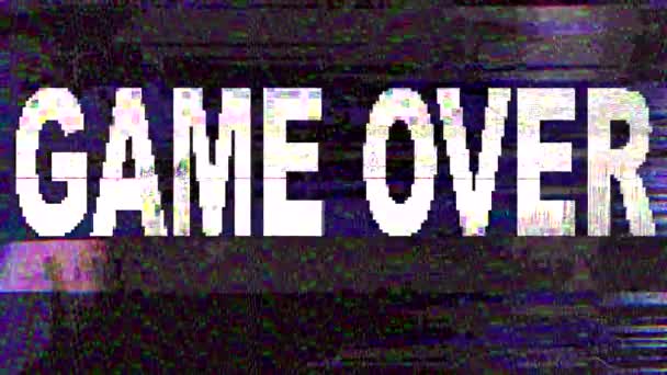 White game over title distorted screen pixel noise — Stock Video