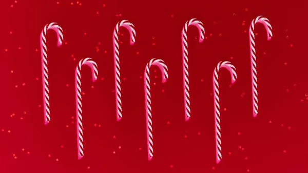 Boże Narodzenie kartka cukierki laski czerwony tło — Zdjęcie stockowe