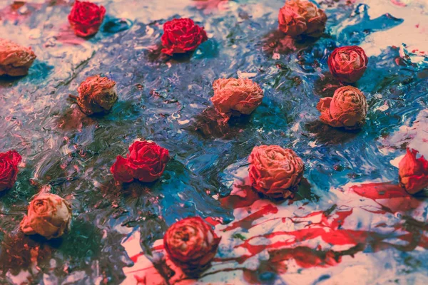 Kreativer floraler Hintergrund getrocknete Rosenknospen malen — Stockfoto