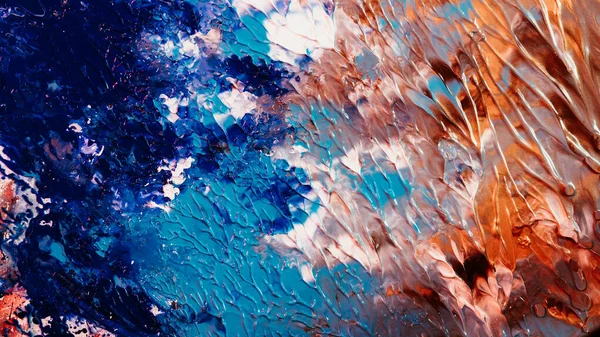 Abstraktní umění modrá hnědá akrylová barva písčitá pláž — Stock fotografie