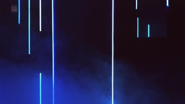 Neón luz fondo discoteca humo azul líneas — Vídeos de Stock