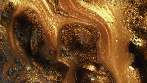 Parlak boya desenli altın okstrofor gri sıvı. — Stok video