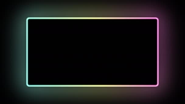 Neon frame advertenties achtergrond rechthoek uv gloeien zwart — Stockvideo
