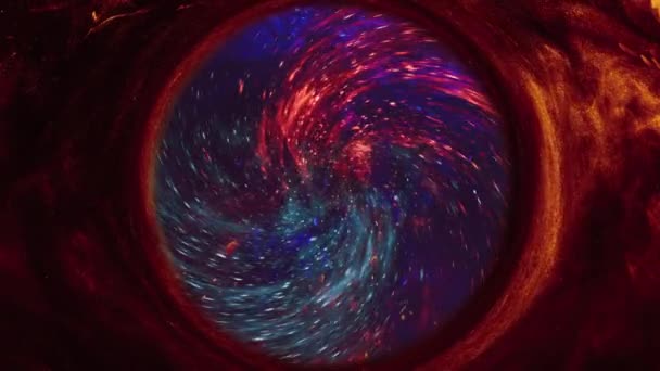 Colorful swirl red blue sparks flow fog circle — Stock Video