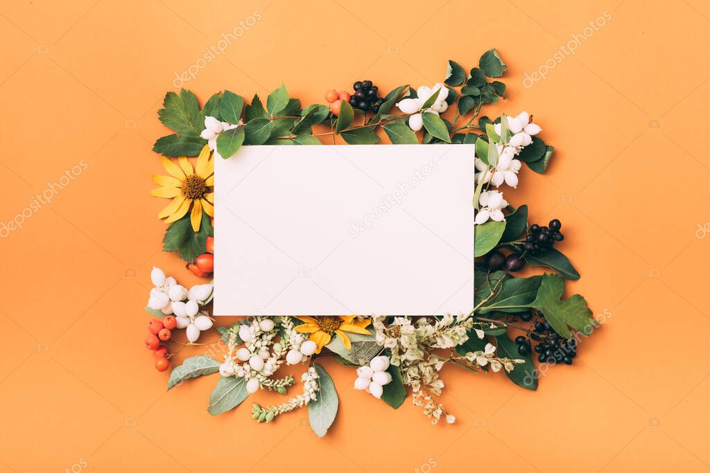 white blank paper holiday greeting floral decor