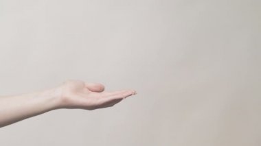 El hareketi ticari arka plandaki kadın avuç içi açık