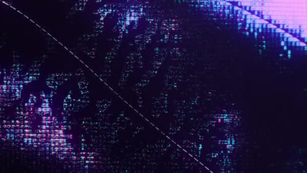 Neón brillo fondo pantalla glitch púrpura pulsación — Vídeos de Stock