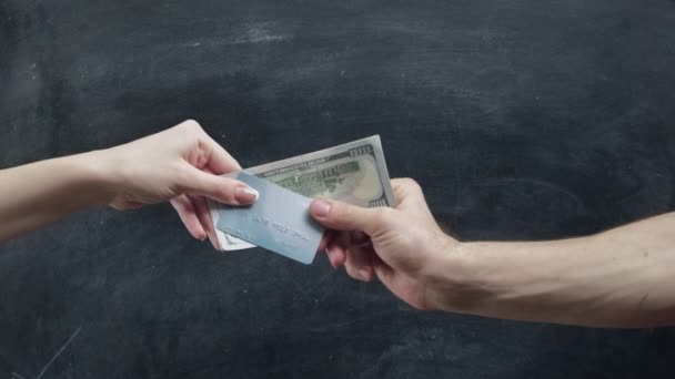 Dinero gestos mano tarjeta de crédito dólares efectivo conjunto 4 — Vídeo de stock