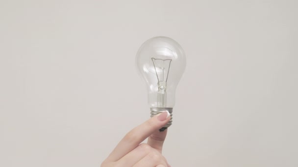 Creative idea hand light bulb set 2 gestures — Stock Video