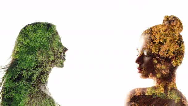 Ecologia ritratto natura armonia donna silhouette — Video Stock