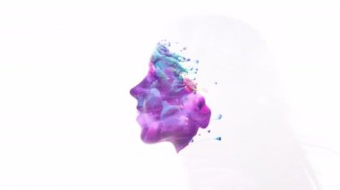 sürreal portre renkli boya girdaplı kadın kafası