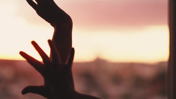Fantasie zonsondergang vrouw handen elegante dansbewegingen — Stockvideo